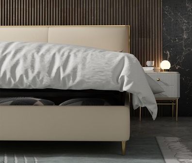 Bett Polster Design Luxus Doppel Betten Beige180x200cm Schlaf Zimmer Leder Hotel