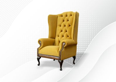 Sessel Chesterfield Couch Sofa Textil Lounge Club Polster Gelb Luxus Ohrensessel