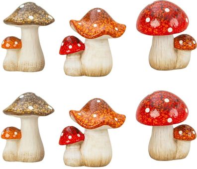 6 Stück Pilz Figuren stehend 12-12,5cm Dekofigur Herbstdekoration Natur Deko