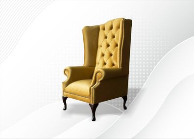 Chesterfield Sessel Textil Stoff Gelb Ohrensessel Möbel Wohnzimmer Modern Luxus
