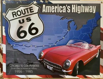 US Schild ca 30 x 40 cm Route US 66 Americas Highway Alfa Chicago to los Angeles