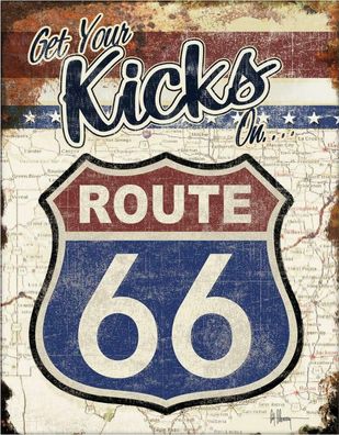 US Schild ca. 30 x 40 cm Route 66 Get your kicks - shabby Style