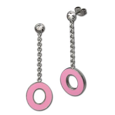 Amello Damen Edelstahl Ohrringe Zirkonia Ohrhänger rosa Emaille Oval ESOG03P