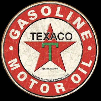 USA XXL US Schild: TEXACO Gasoline Motor Oil "verwittert" Durchmesser ca. 55 cm