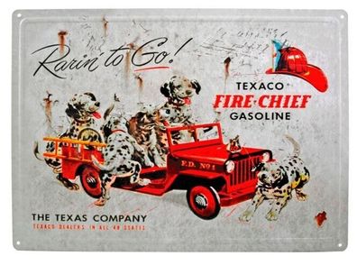 TEXACO Firechief Gasoline- Rarin to Go Schild 30 x 43 cm motivgeprägt Dalmatiner