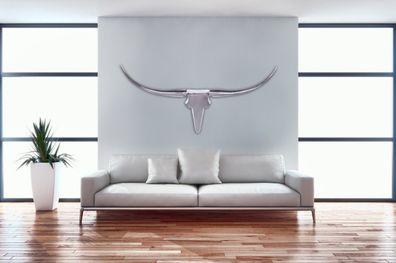 Wohnling Bull Geweih L Wanddekoration 125 cm breit Aluminium silber Wandgeweih