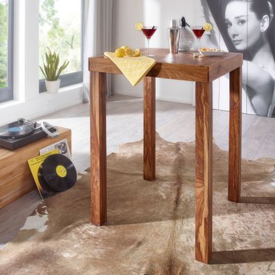 Wohnling Stehtisch MUMBAI Massiv Holz Sheesham Bartisch Bistrotisch 80 x 80cm Tisch