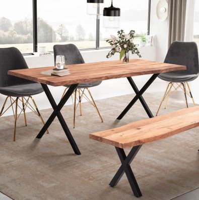 Wohnling Esszimmertisch 120 cm Akazie Massivholz Esstisch Küchentisch Baumkante