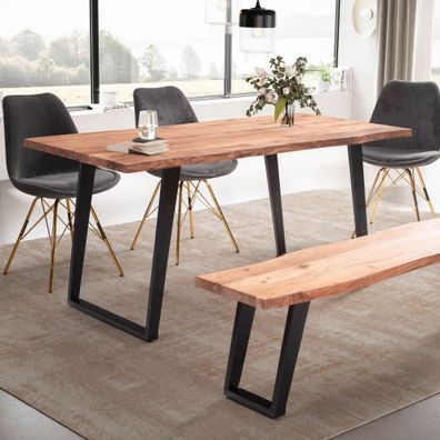 Wohnling Esszimmertisch 120 cm Akazie Massivholz Esstisch Küchentisch Baumkante