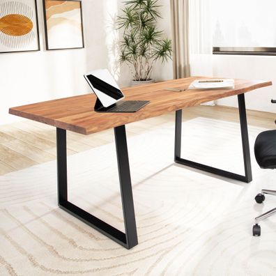 Wohnling Schreibtisch 120 cm Akazie Massivholz Bürotisch Computertisch Baumkante