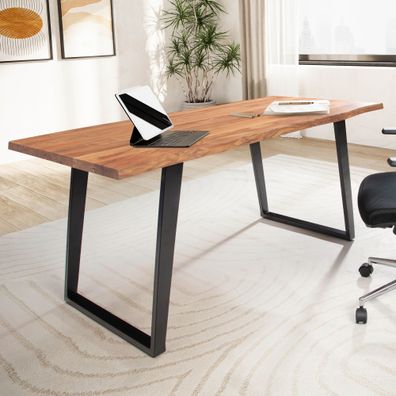 Wohnling Schreibtisch 120 cm Akazie Massivholz Bürotisch Computertisch Baumkante
