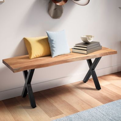Wohnling Garderobenbank Akazie Massivholz 120 cm Sitzbank Baumkante Flurbank