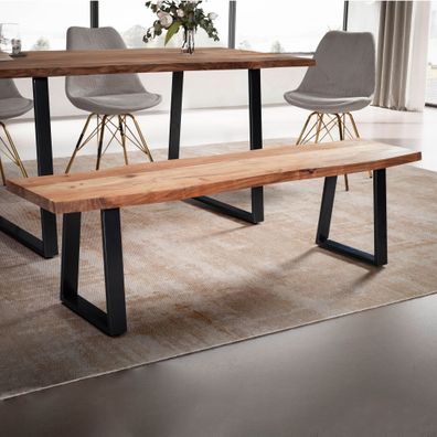 Wohnling Esszimmerbank Akazie Massivholz 120 cm Sitzbank Essbank Baumkante Klein