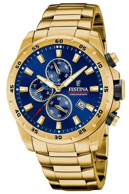 Festina Herren-Uhr Chronograph Goldfarben/Blau F20541/2