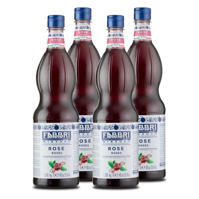 Food-United FABBRI Mixybar Rosenblüten Sirup 4x1L für Prosseco Schorle Tee Rosenwa