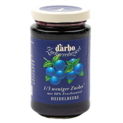 Food-United DARBO Fruchtaufstrich Zuckerreduziert Heidelbeere 1/3 weniger Zucker 250g