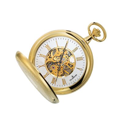 Dugena 4460307 Taschenuhr Handaufzug skelettiert mit Kette Goldfarben