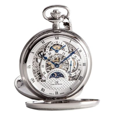 Carl von Zeyten Schutter CVZ0038SL Taschenuhr Handaufzug, Dual Time, Tag-Nacht