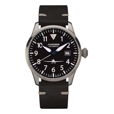 Junkers Herren Armbanduhr 9.58.01.02 Flieger Automatik 42mm Leder, Saphirglas