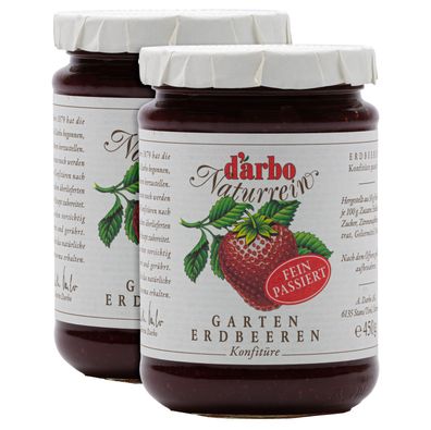 Food-United DARBO Konfitüre passiert Naturrein Garten-Erdbeere 2x 450g Glas