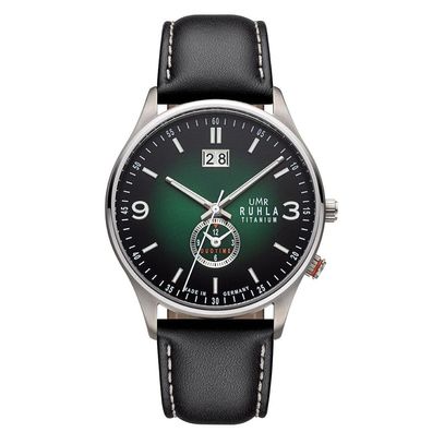 UMR Ruhla Classic Herren Armbanduhr Titan 17083 Dualtime, Groß-Datum, Grün