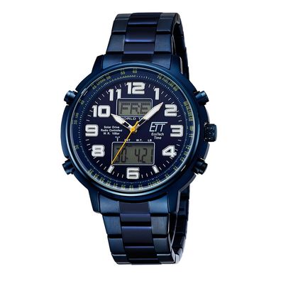 ETT EcoTechTime Funk-Solar World Time Hunter II EGS-11445-32M Herrenuhr Blau