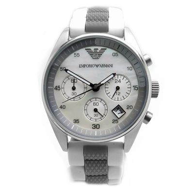 Emporio ARMANI Damen Armbanduhr Chrono AR5885 Silikonband, Perlmuttzifferblatt