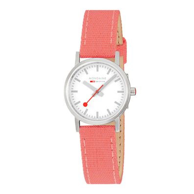 Mondaine Damen Armbanduhr Classic 30mm, korall-rote Textiluhr, A658.30323.17SBP