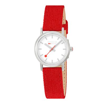 Mondaine Damen Armbanduhr Classic 30mm, rote Textiluhr, A658.30323.17SBC