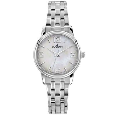 DUGENA Damen Armbanduhr Classic 4460626, Edelstahl, Perlmutt-Zifferblatt