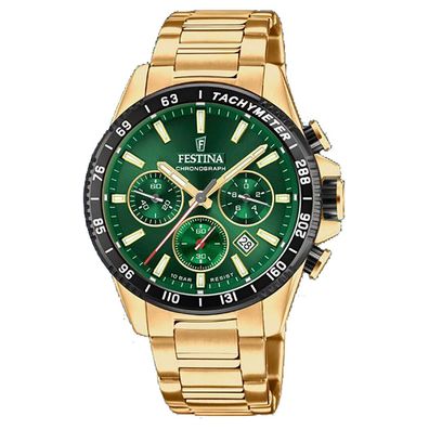 Festina Herren Armbanduhr F20634-4 Chrono Edelstahl 10 ATM Goldfarben, Zifferbla