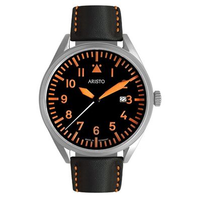 ARISTO Herren Armbanduhr 3H223-Q Fliegeruhr Leuchtorange 43mm Beobachter, Saphirglas