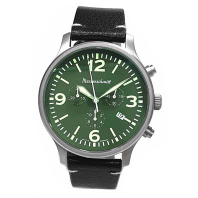 Messerschmitt Herren Armbanduhr ME-3H204L Chronograph Lederband Fliegeruhr grün