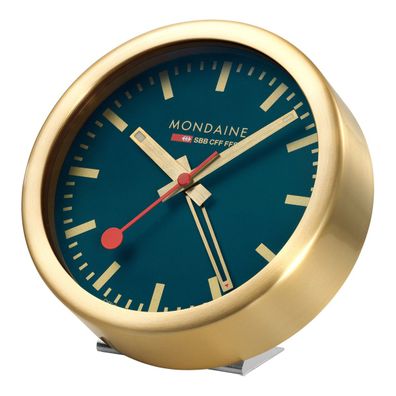 Mondaine Tischuhr Wanduhr Wecker A997. MCAL.46SBG blau Goldfarben Ø 12.5cm