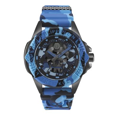 Philipp Plein Herren Armbanduhr PWAAA1021 The Skull Goldfaben Blau Camouflage