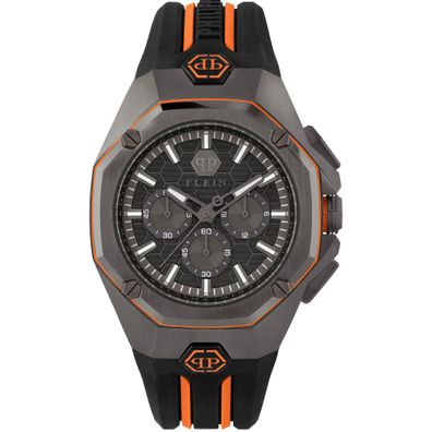 Philipp Plein Herren Armbanduhr PWTBA0523 Octagon Chrono Silikon schwarz-orange