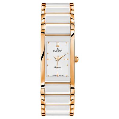 DUGENA Damen Armbanduhr Keramik-Edelstahl 4460590 weiß-rosé