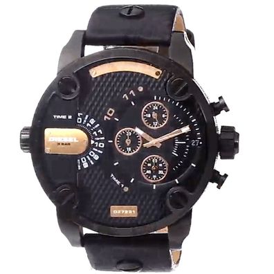 DIESEL Herren Armbanduhr Chrono in XL DZ7291, zweite Zeitzone, schwarz-roségold