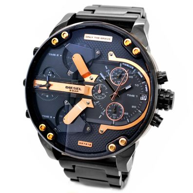 DIESEL Mr. Daddy 2 Herren Armbanduhr Chrono mit 4 Uhrzeiten DZ7312 in XXL Ø 57mm