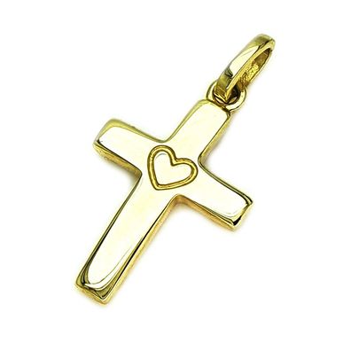 Gold Anhänger Kreuz mit Herz aus 333 Gelbgold