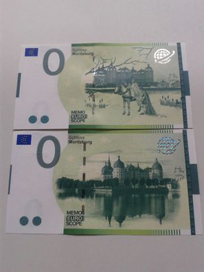 2 x 0 euro Schein Souvenirschein Schloss Moritzburg 3 Haselnüsse für Aschenbrödel