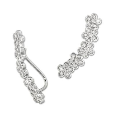 SilberDream Ohrringe Ear Cuff Blumen Zirkonia weiß Ohrklemmen 925 Silber GSO416W