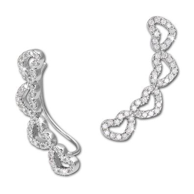 SilberDream Ohrringe Ear Cuff Herzen Zirkonia weiß Ohrklemmen 925 Silber GSO422W