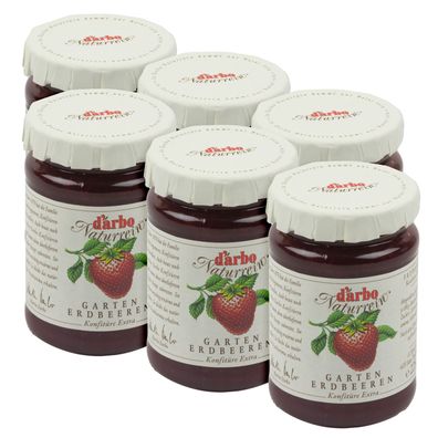 Food-United DARBO Konfitüre EXTRA Naturrein Garten-Erdbeere für Singles 6x 225g