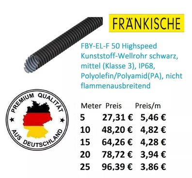 FBY - EL - F 50 mm Wellrohr Wellschlauch Kabelkanal Leerrohr Schutz Meterware