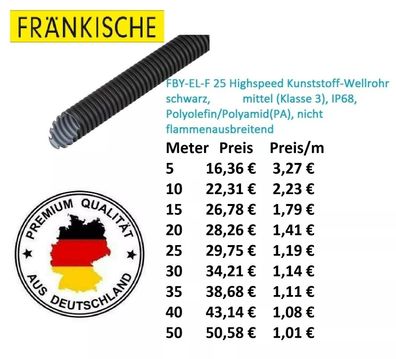 FBY - EL - F 25 mm Wellrohr Wellschlauch Kabelkanal Leerrohr Schutz Meterware