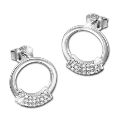 SilberDream Damen Ohrringe Circle Zirkonia weiß Ohrstecker 925 Silber GSO483W