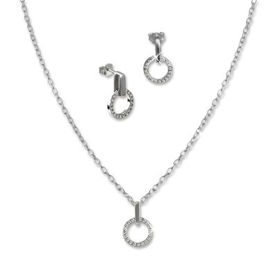 SilberDream Kette Anhänger Ohrringe Zirkonia Damen Silber weiß Set GSS408W