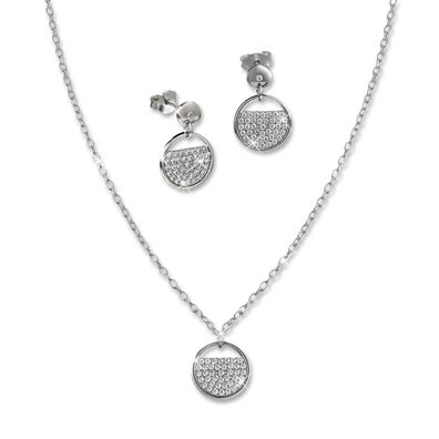 SilberDream Kette Anhänger Ohrringe Zirkonia Damen Silber weiß Set GSS410W