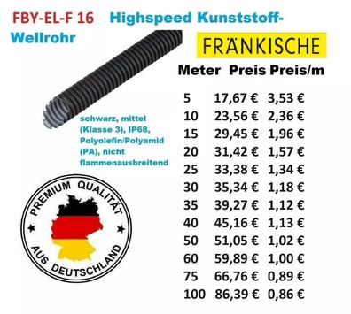 FBY - EL - F 16 mm Wellrohr Wellschlauch Kabelkanal Leerrohr Schutz Meterware